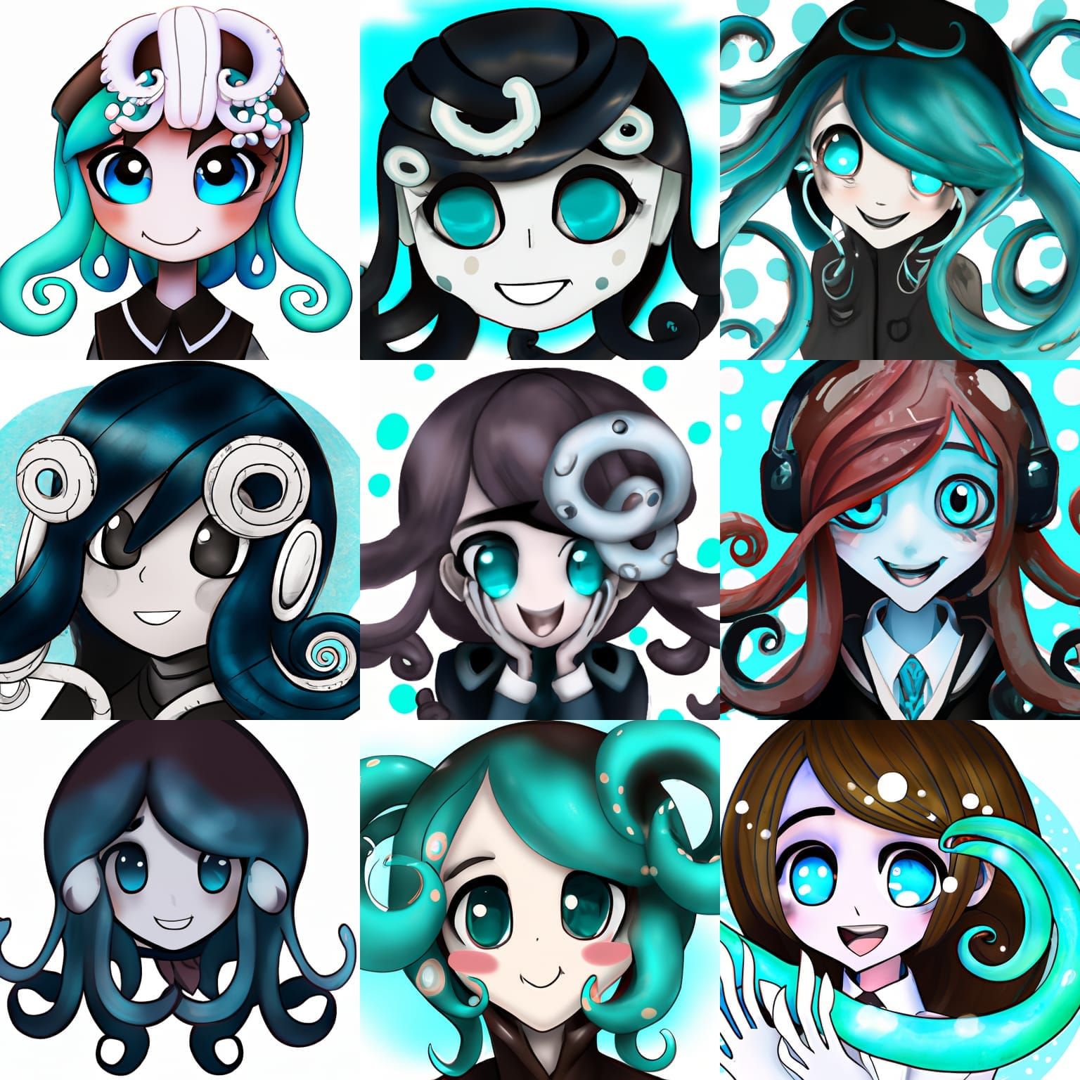 Octopus Anime Girl with Tentacle Hair and Aqua Aesthetic