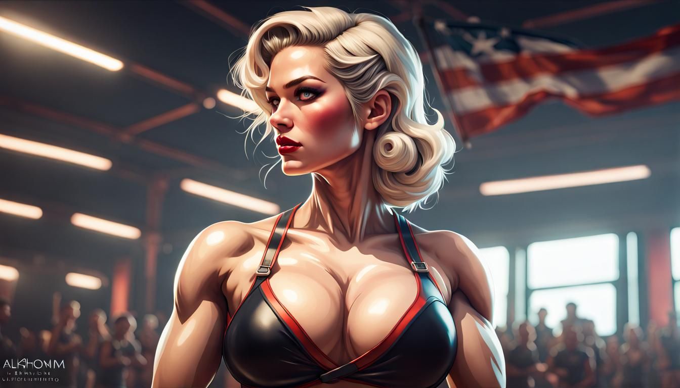 Vintage Pinup of Female Wrestlers in Action