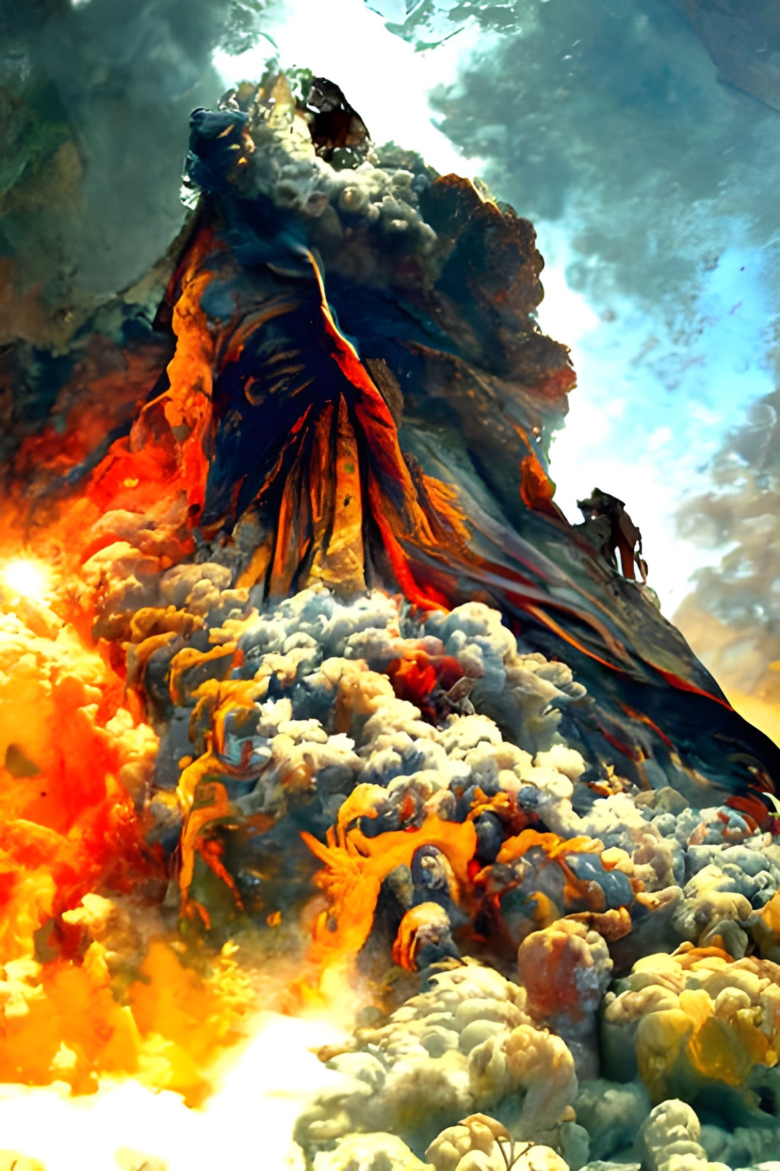 Majestic Creature's Volcanic Apotheosis in Digital Art