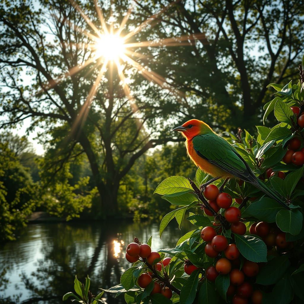 Vibrant Jungle Oasis in Morning Light
