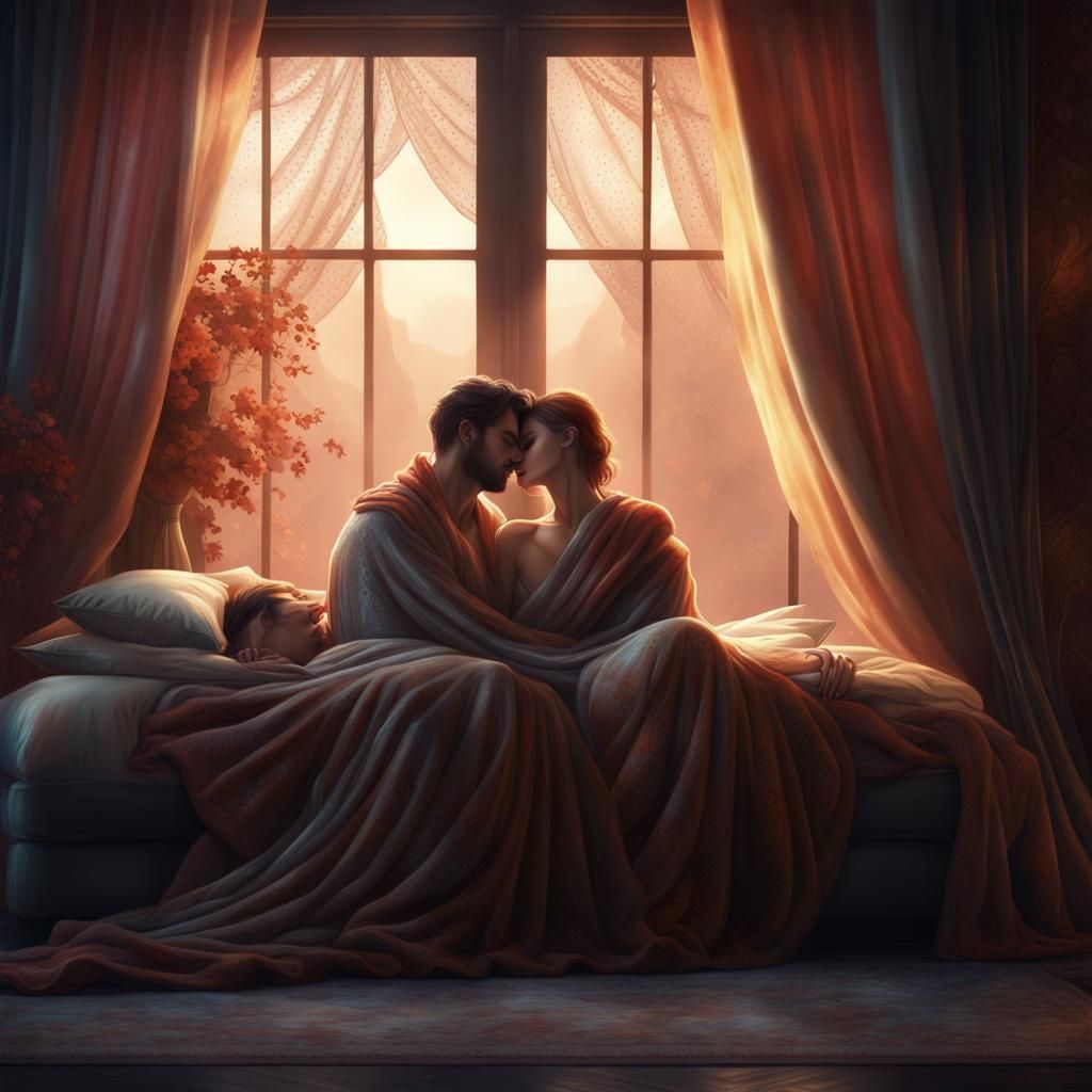 Lovers Entwined in Morning Light: A Matte Painting