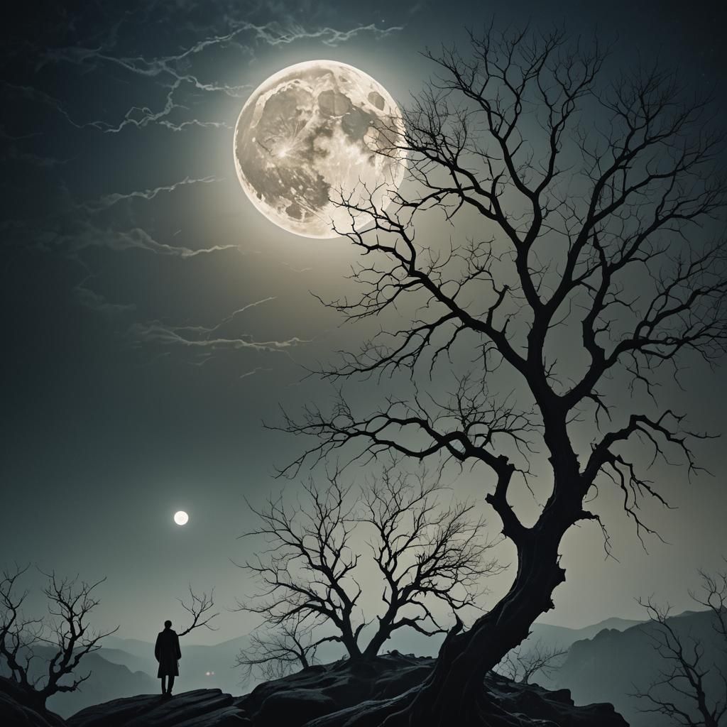 Ethereal Moonlit Dreamscape in Dark Surrealist Style