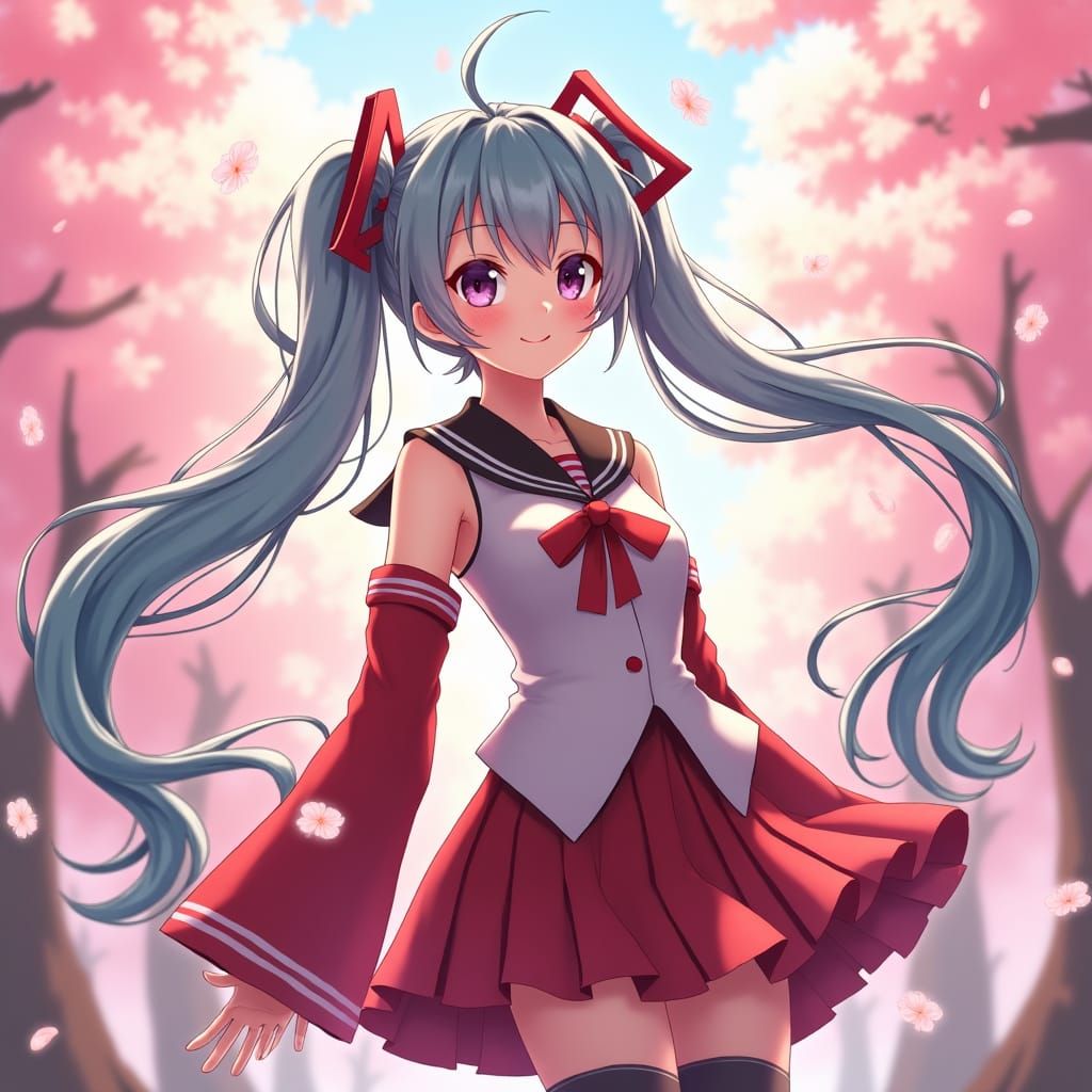 Sakura Miku in Blooming Sakura Garden, Anime Style