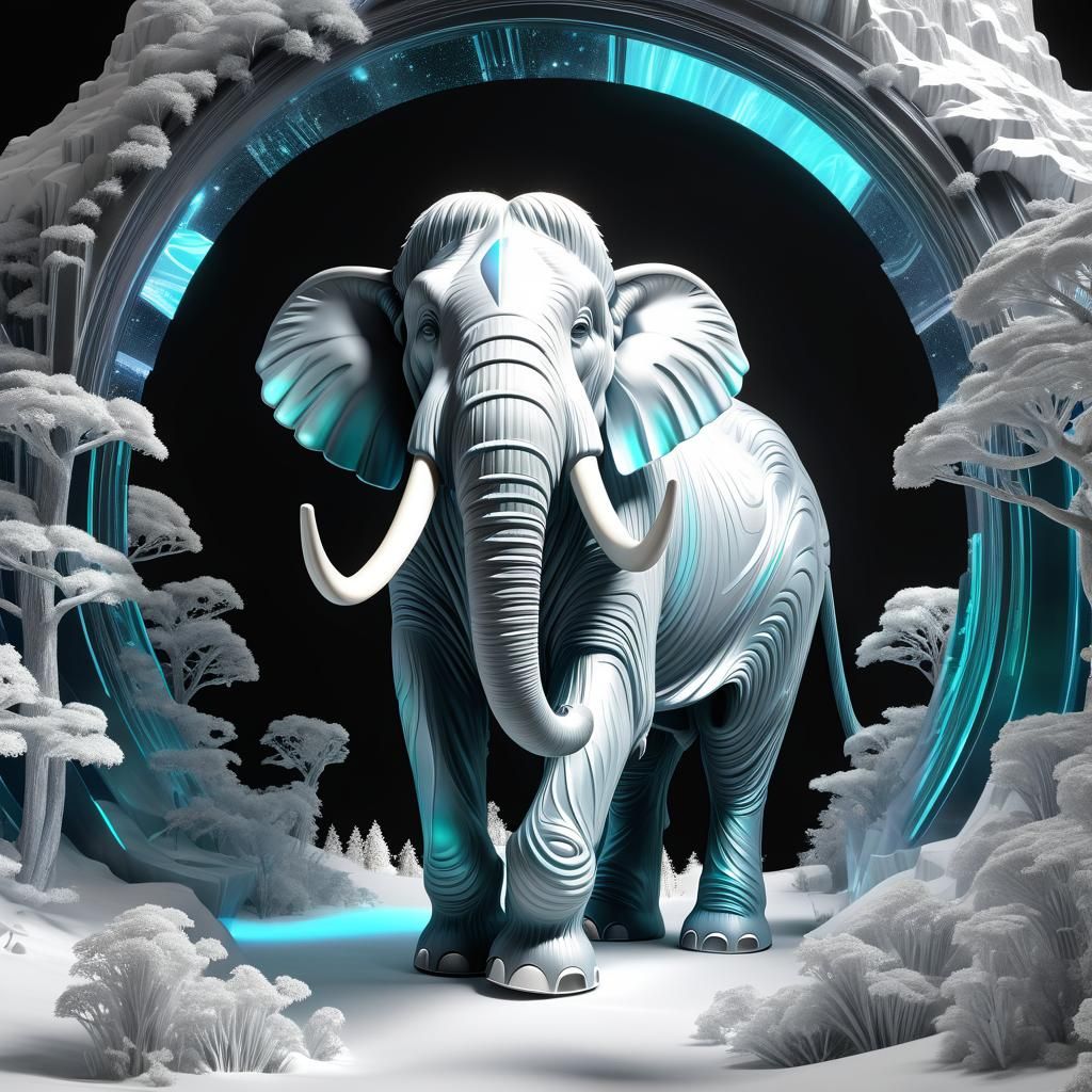 Holographic Mammoth in Fragmented Fantasy Art