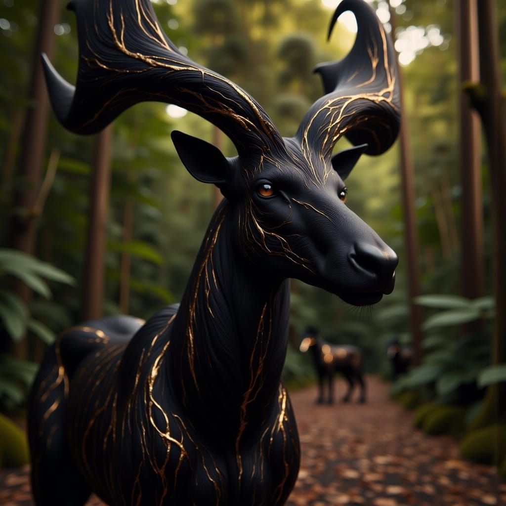 Majestic Black and Gold Okapi in Fantasy Art Style