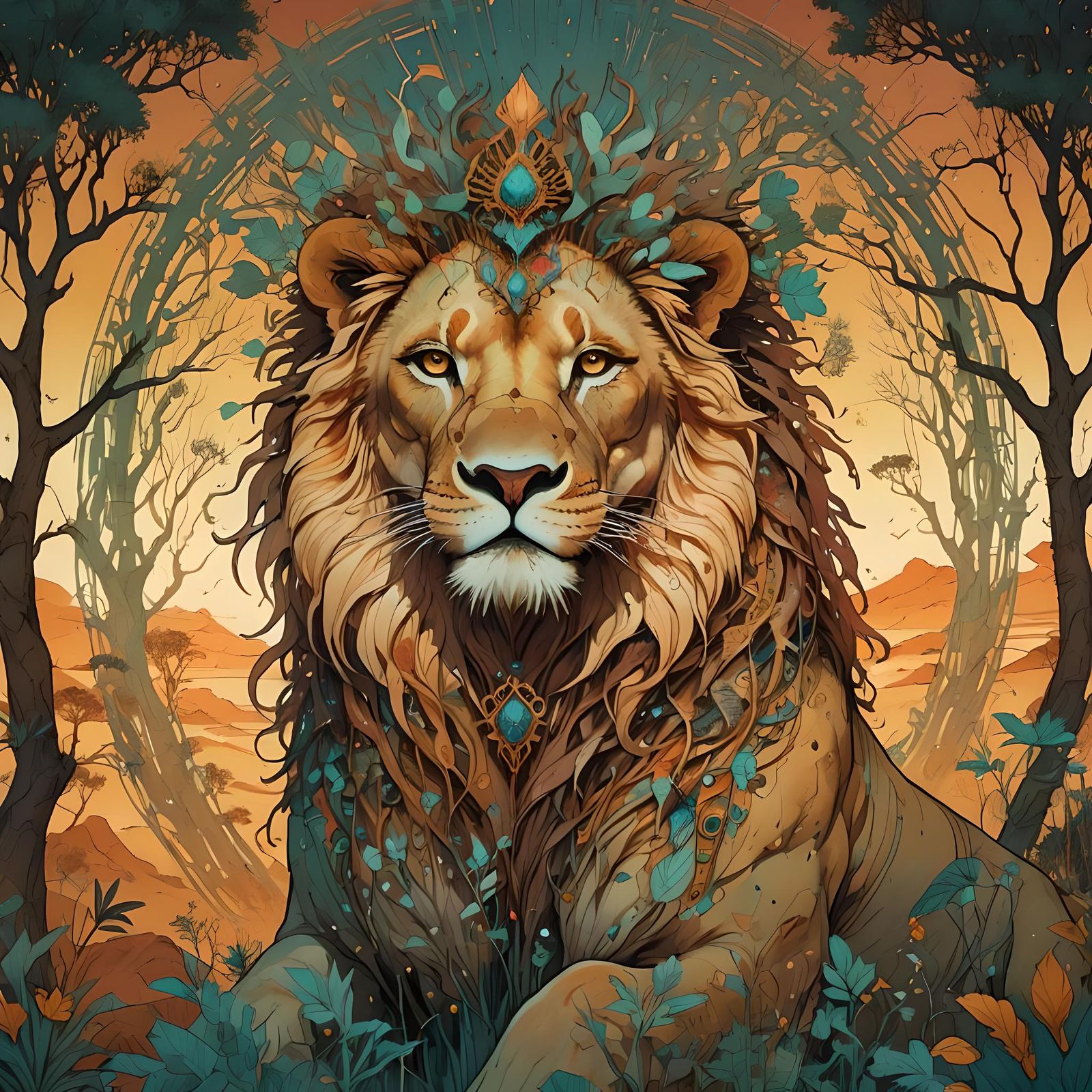 Lion Queen in a Sahara Sunset: Digital Art
