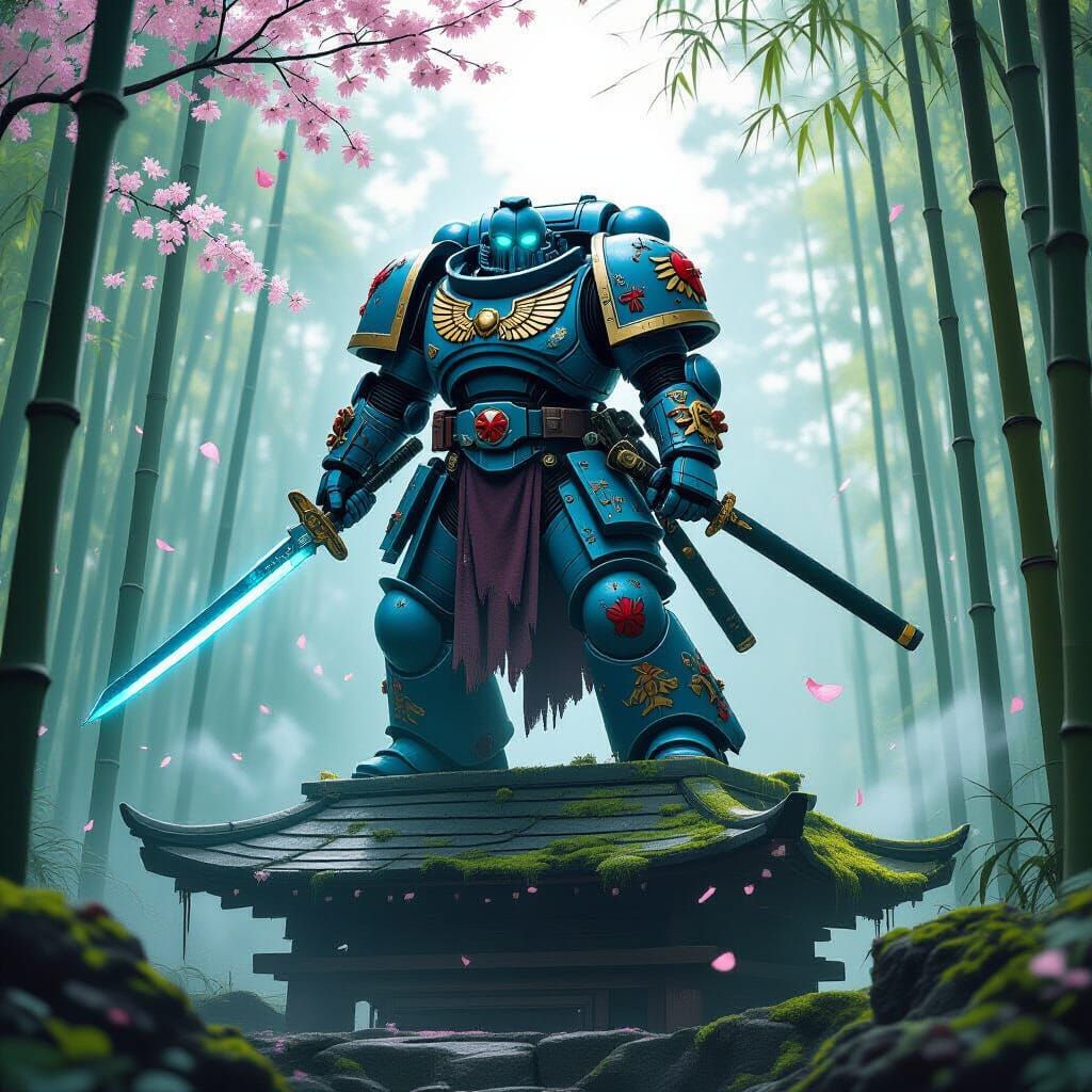 Cybernetic Space Marine in a Bamboo Forest