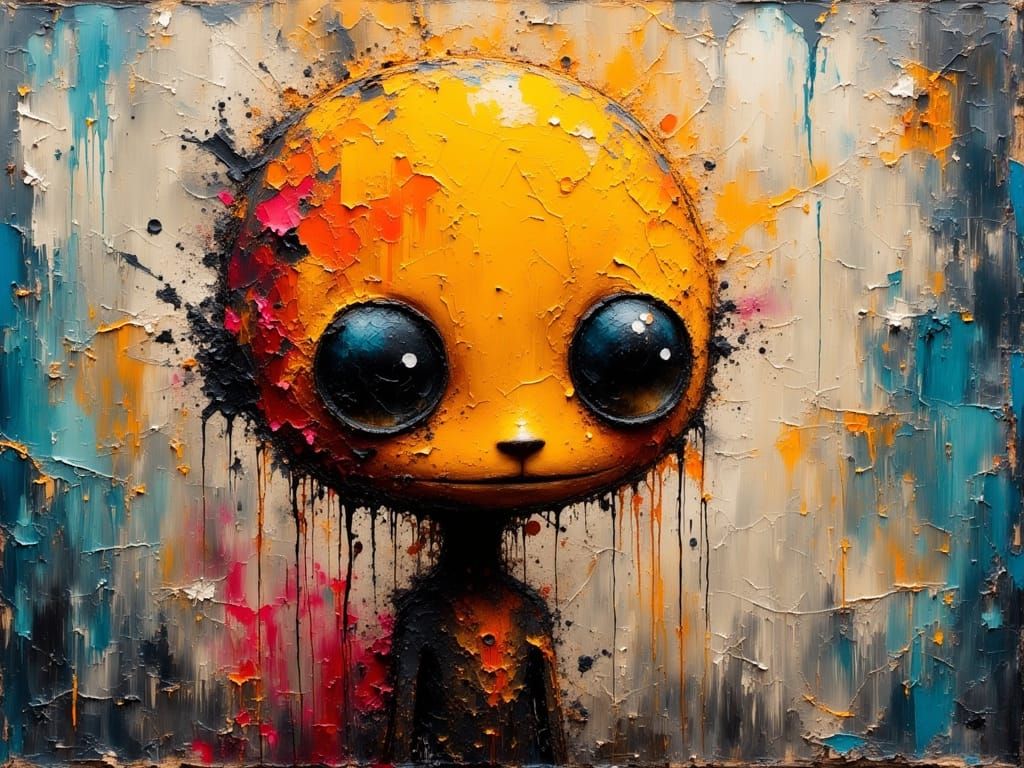 Grunge Impasto Oil Painting of Faintly Visible Past