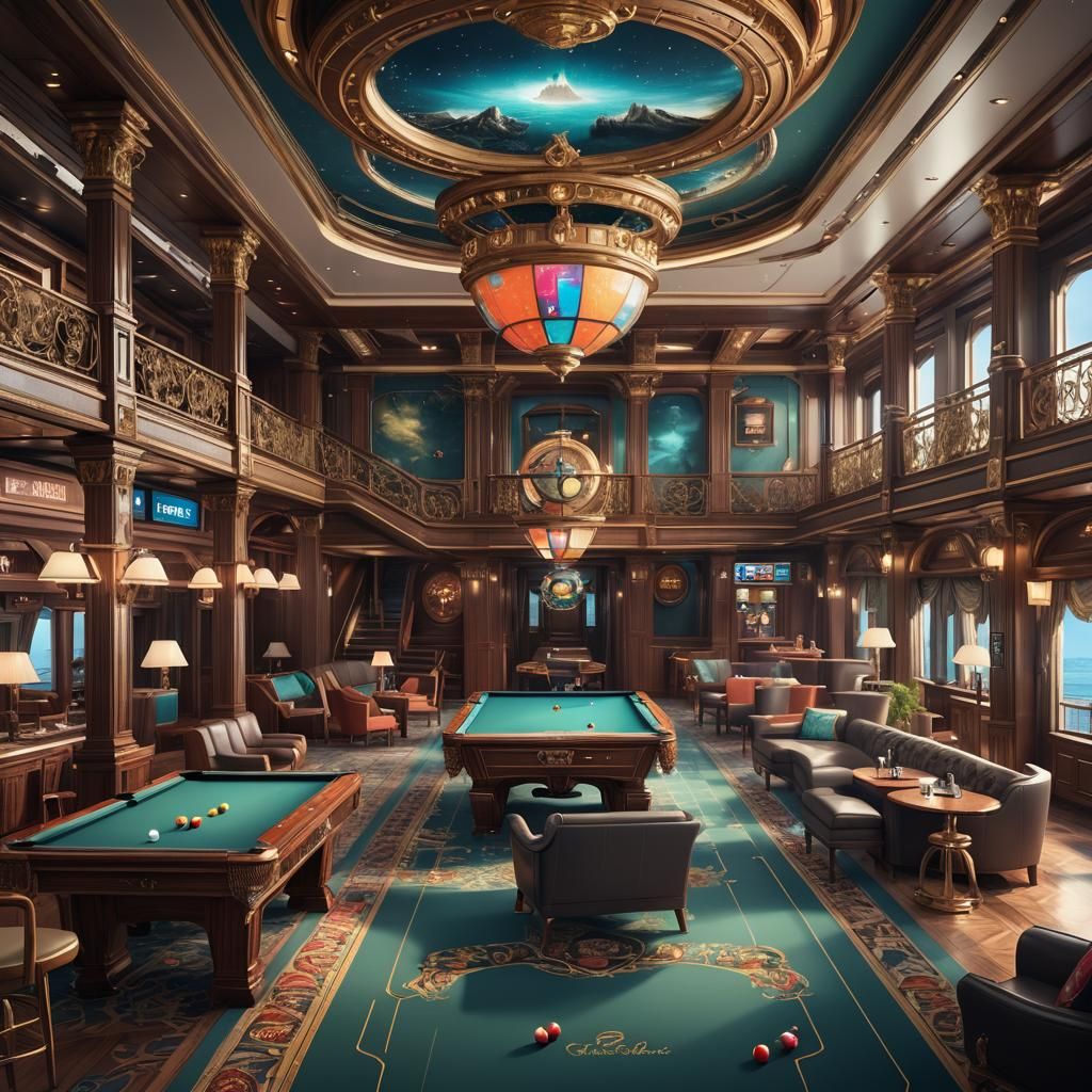 Luxury Cruise Ship with Billiards and Cocktails
