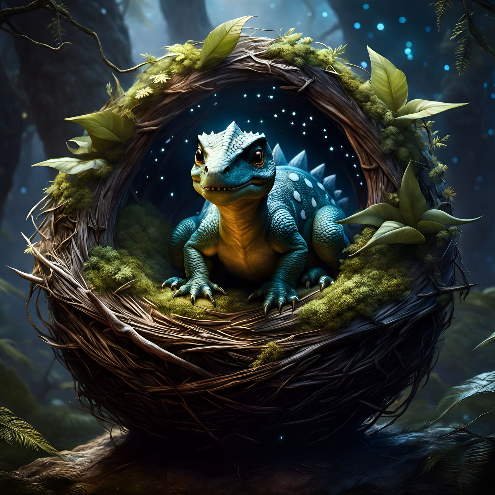 small baby dinosaur in a nest