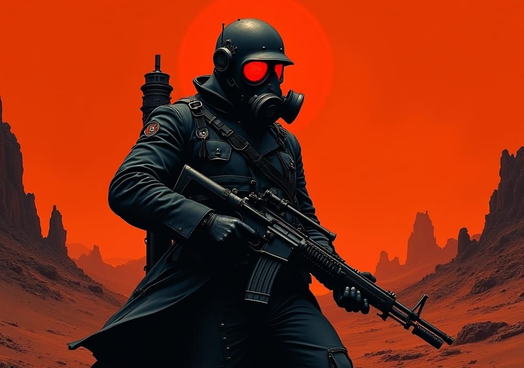 German Officer on Mars in Retrofuturistic Comic Style