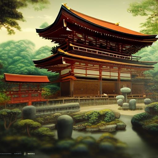 Tanuki in Japanese Temple: Detailed Matte Painting