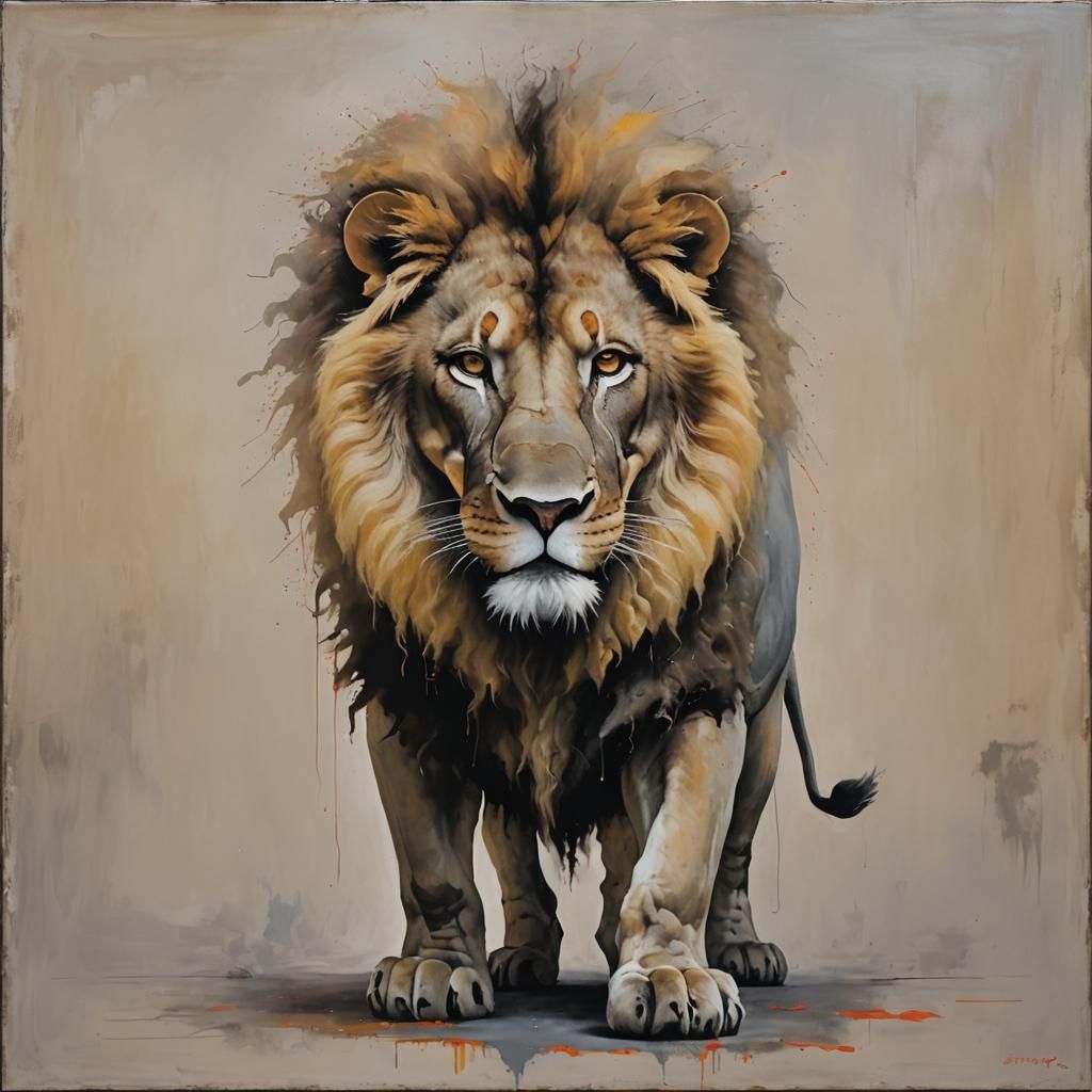 Abstract Lion Figure in Color Field Painting Style