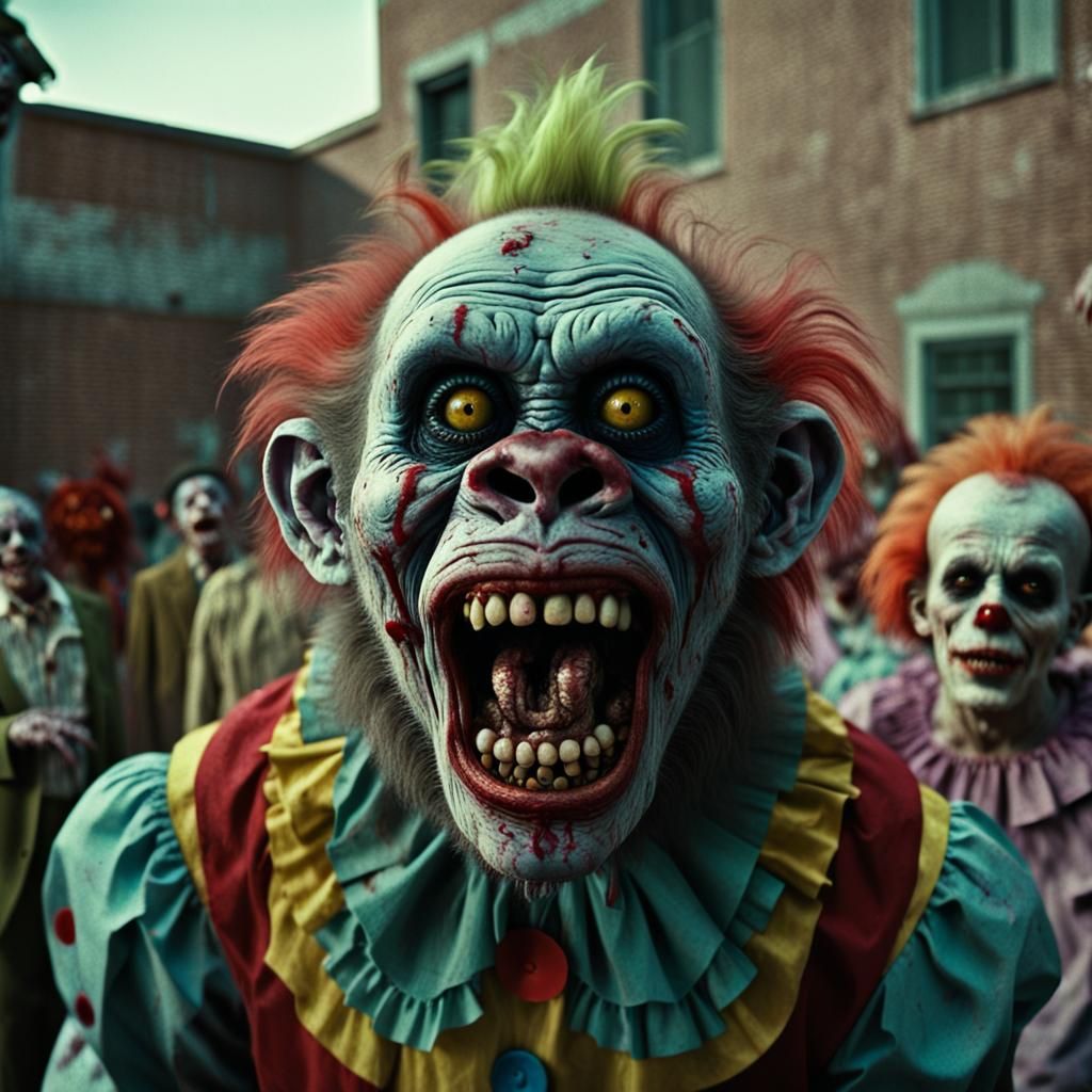 Zombie Monkey Clown in Derelict Nursing Home