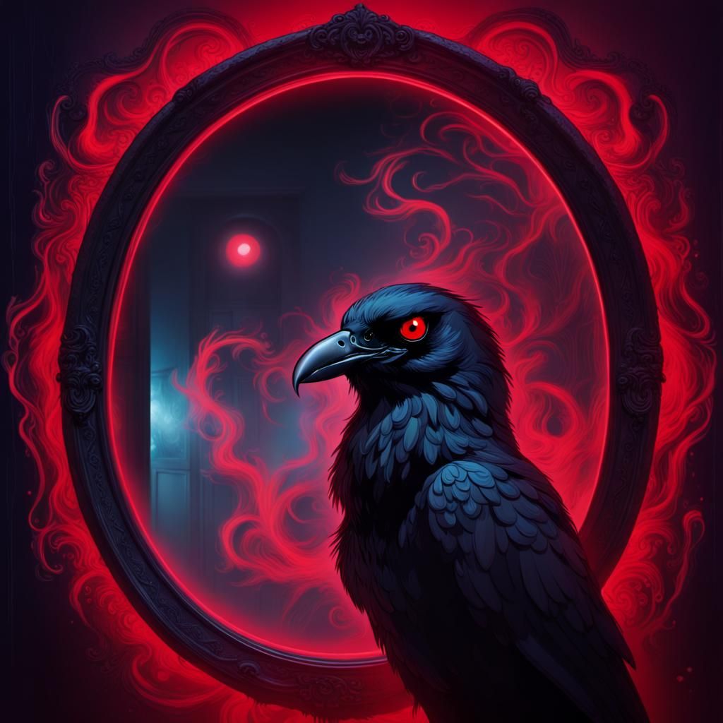 Sinister Raven in a Synthwave Mirror