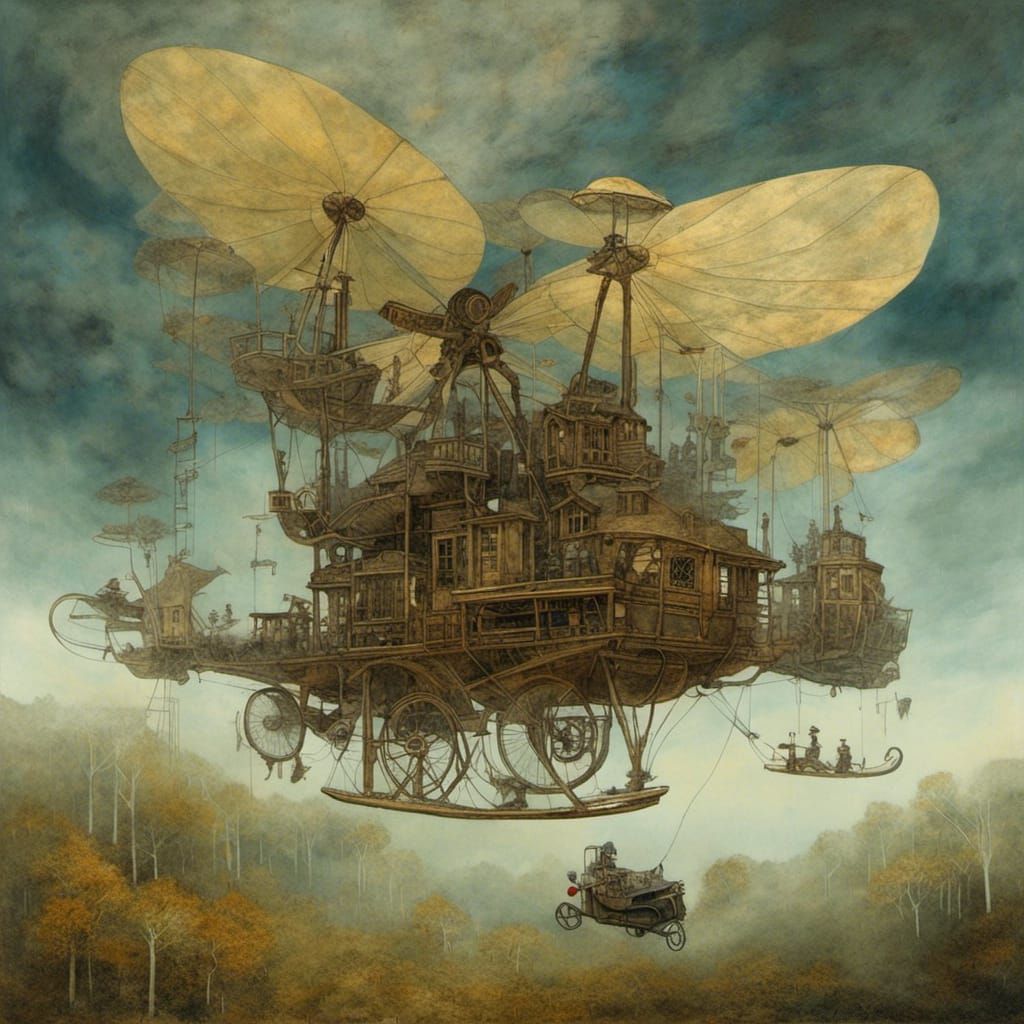 Surreal Flying Machine in Futuristic Aesthetic