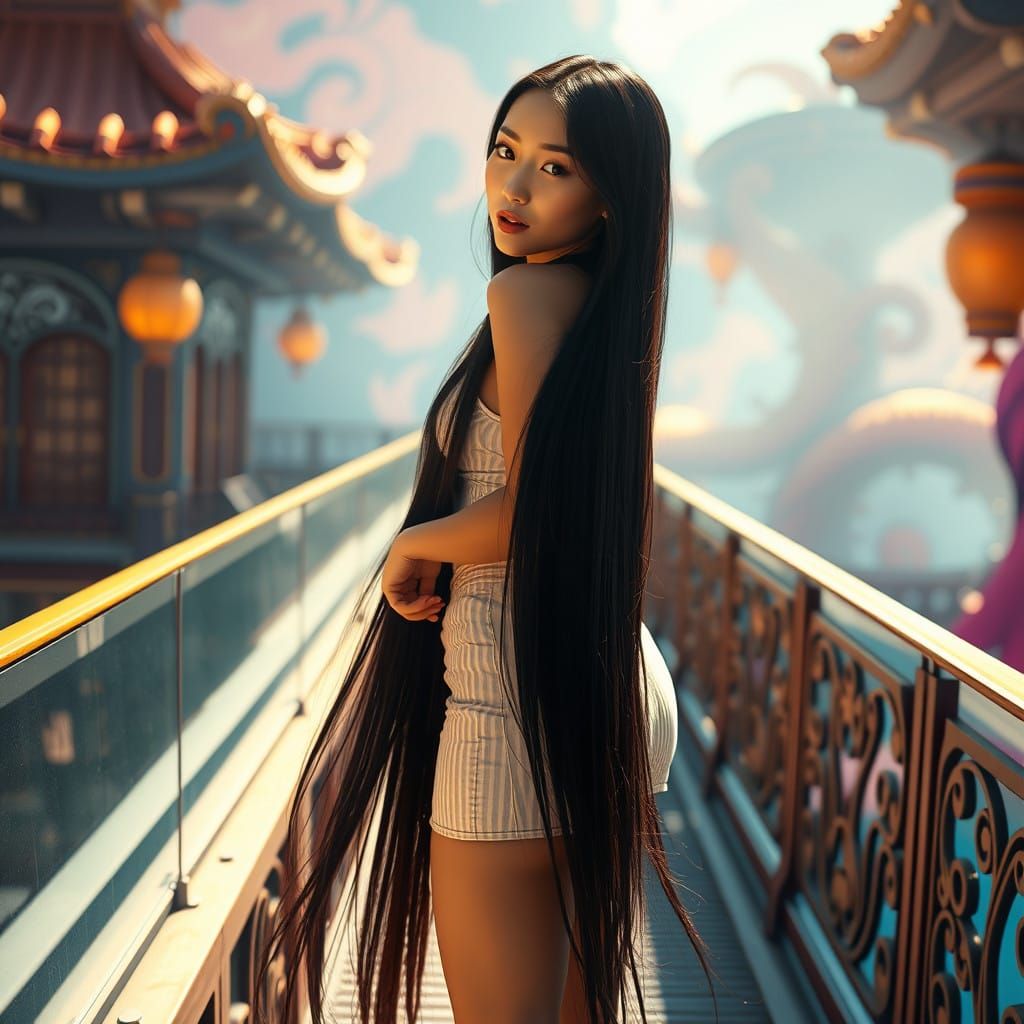 Majestic Asian Woman in Fantasy Realm