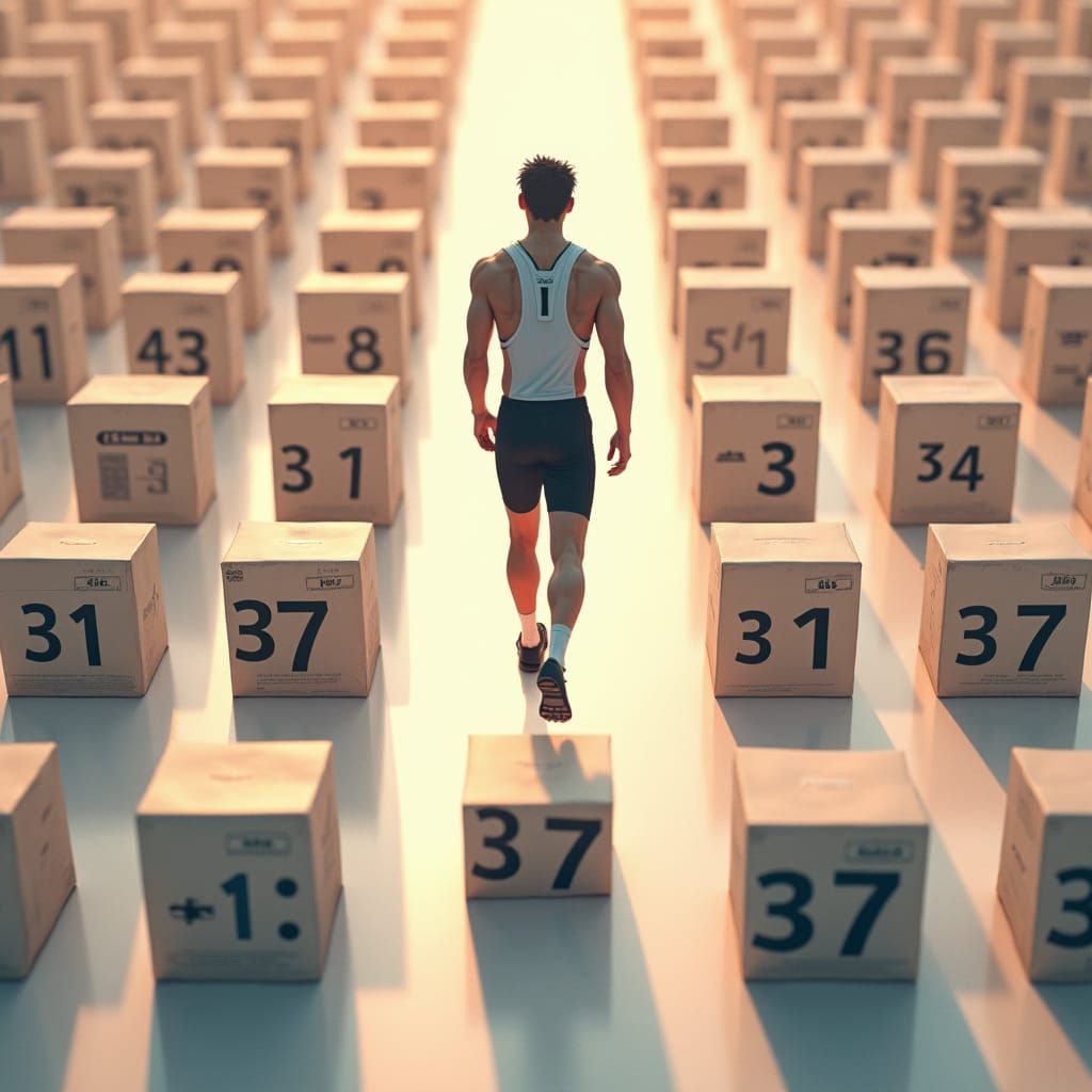 Athlete Mid-Air Over Numbered Boxes, Anime Style