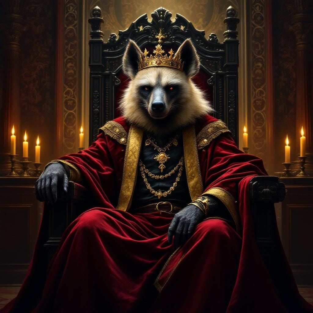 Regal Hyena King on Throne in Grand Hall