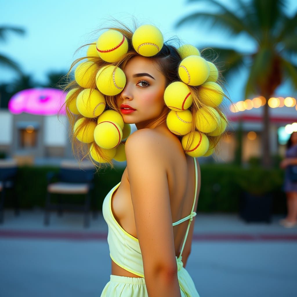 Tennis Ball Hair Portrait in Pop Art Style