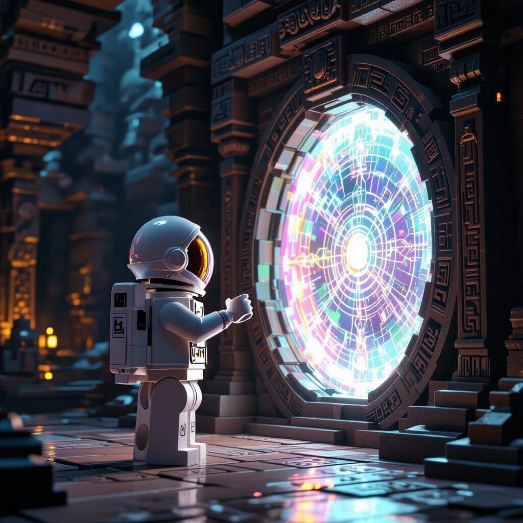 Lego Astronaut and Distant Planet Portal