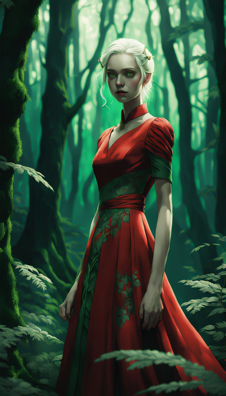Ethereal Albino Goddess in Mystical Forest