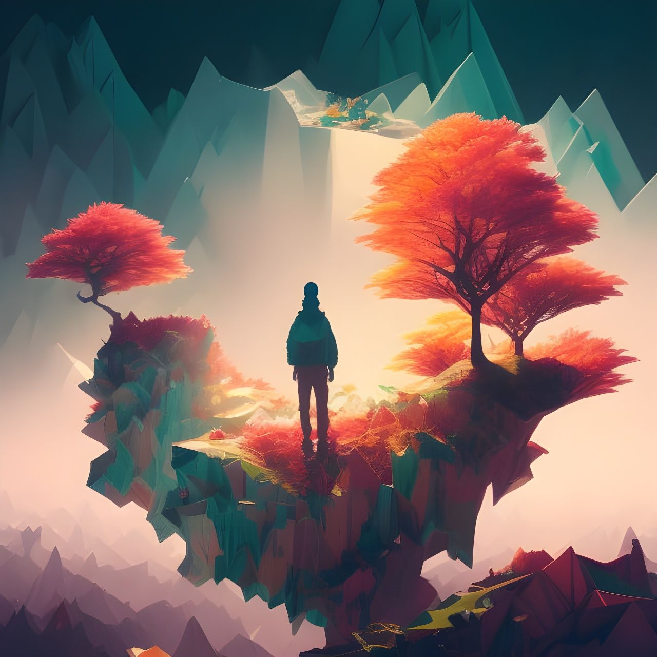 Origami Landscape in Japanese Art Style