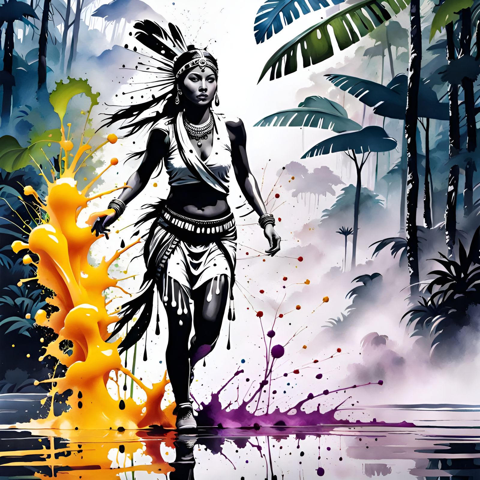 Ink Splatter Art: Young Inca Woman