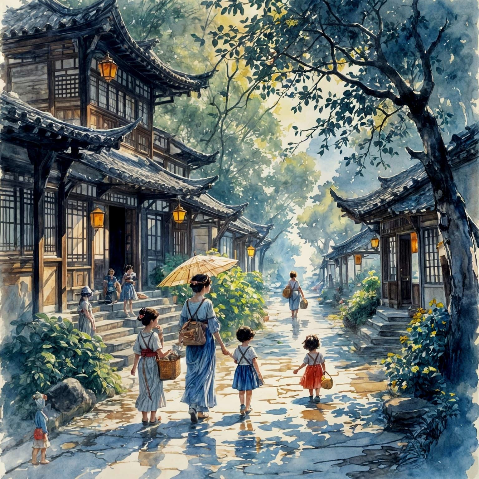 Retro-Futurist 1950s Life in Watercolor and Ink