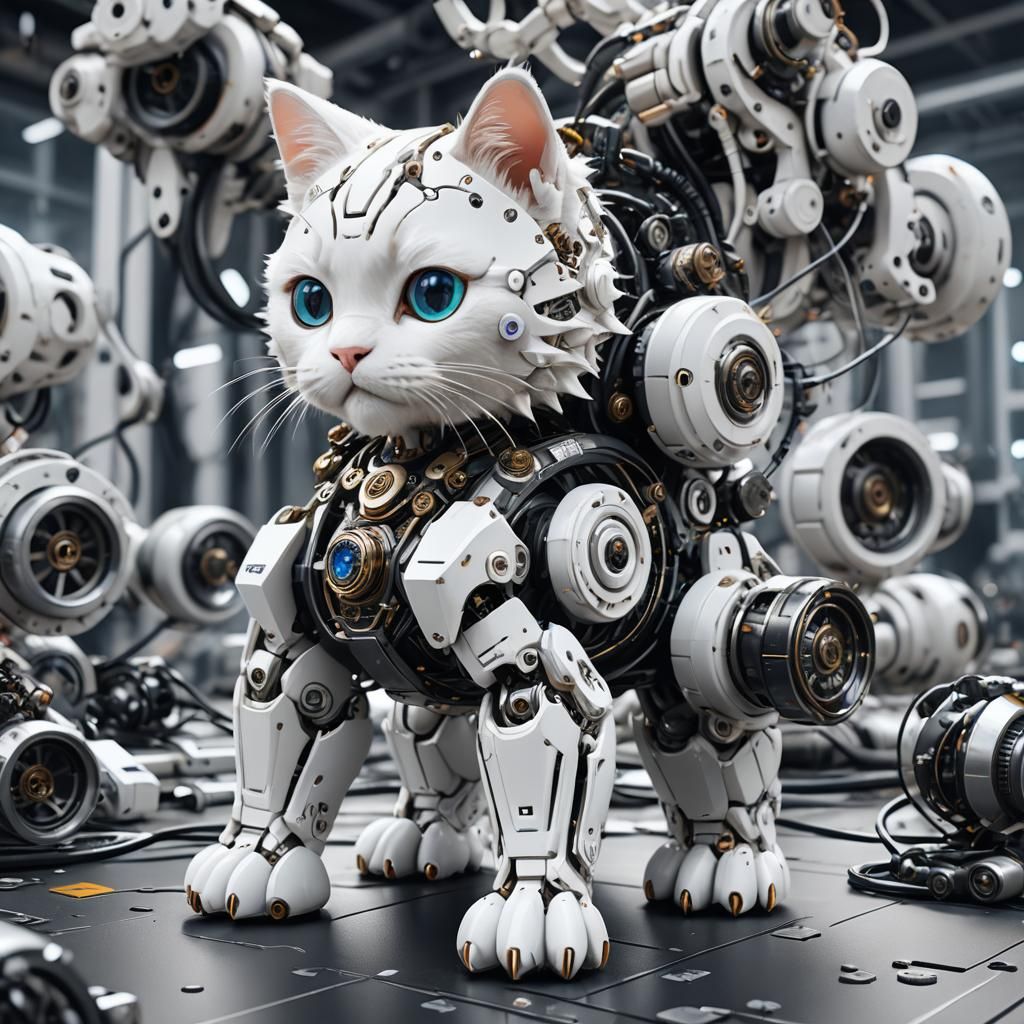 Robotic Kitten in High-Tech Sci-Fi World