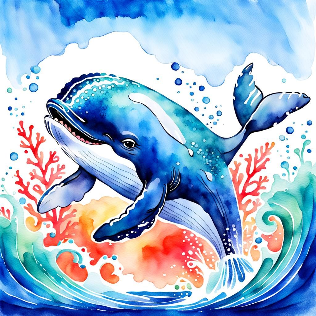 Whimsical Whale Watercolor Illustration for Children's Book