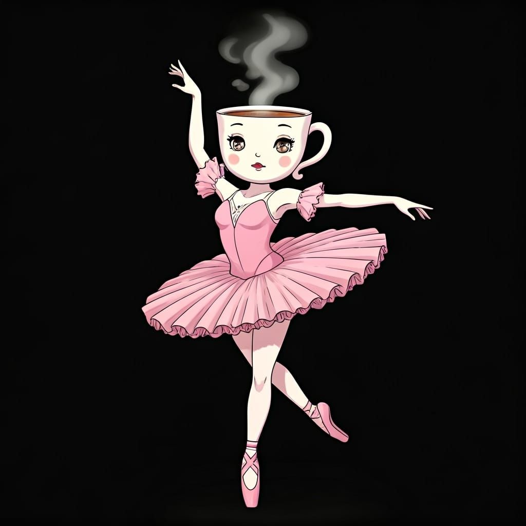 Anime Ballerina with Teacup Head