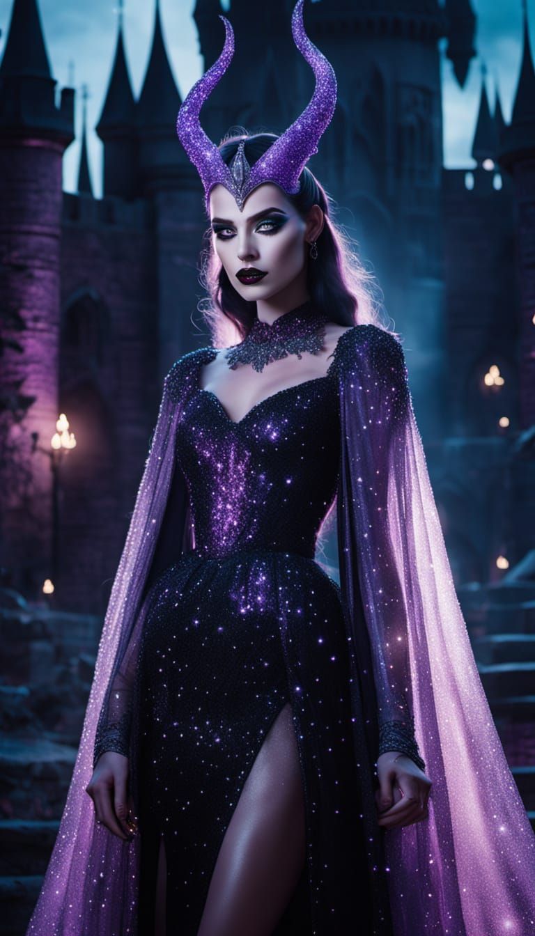 Dark Fairy Queen in Glamorous Black and Purple Gown