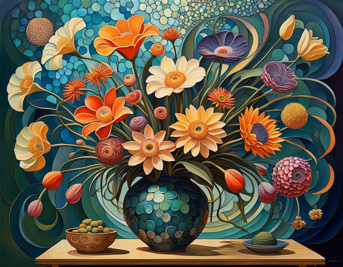 Exotic Flowers in Cubist Bauhaus Style