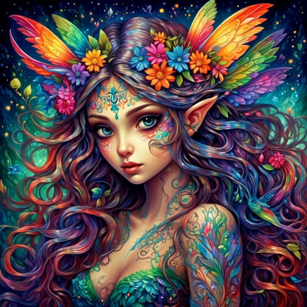 Raver Goth Chibi Fairy in Surreal Forest