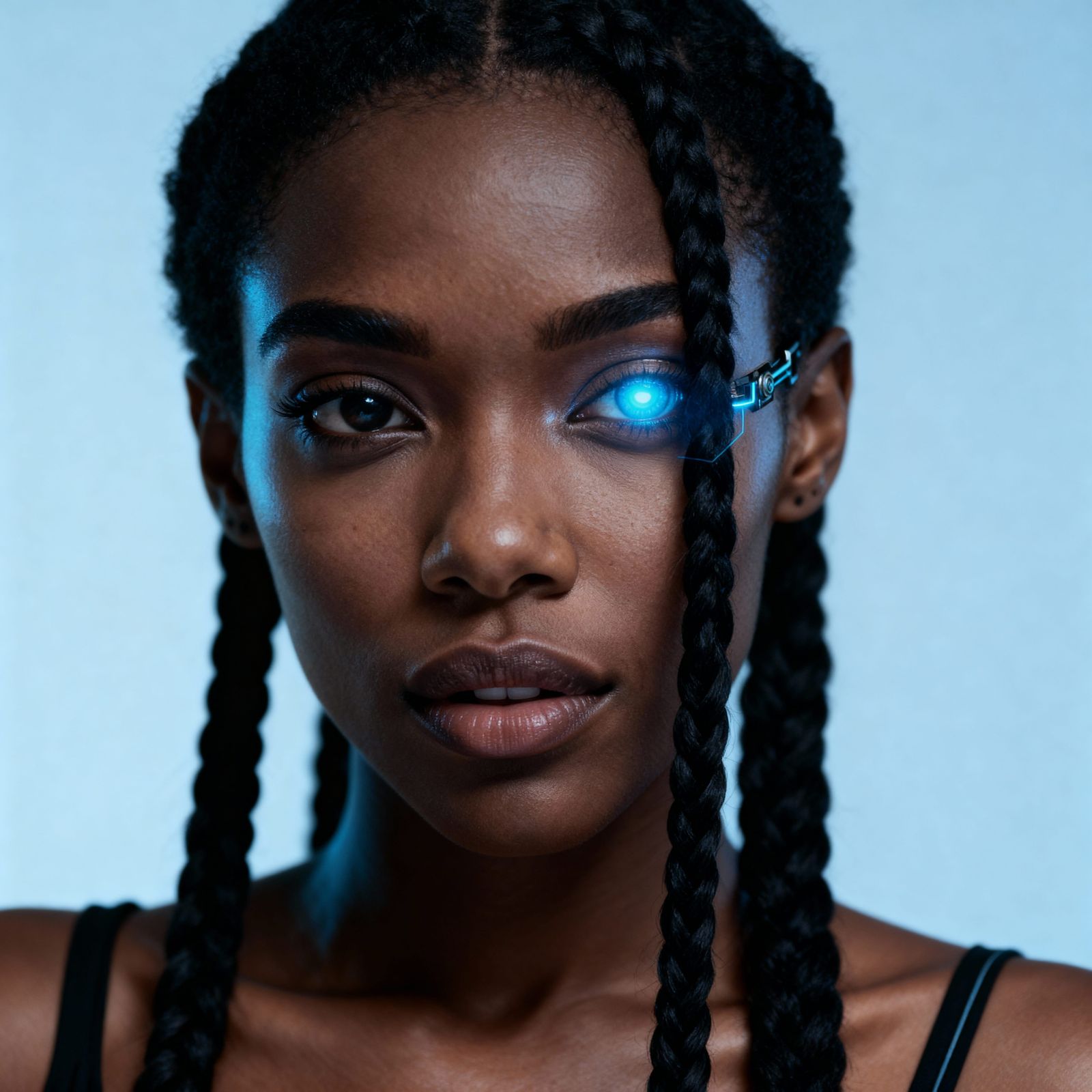 African American Cyborg Woman with Cybernetic Eyes
