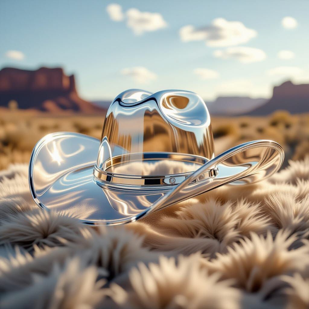 Glass Cowboy Hat on Fur Throw