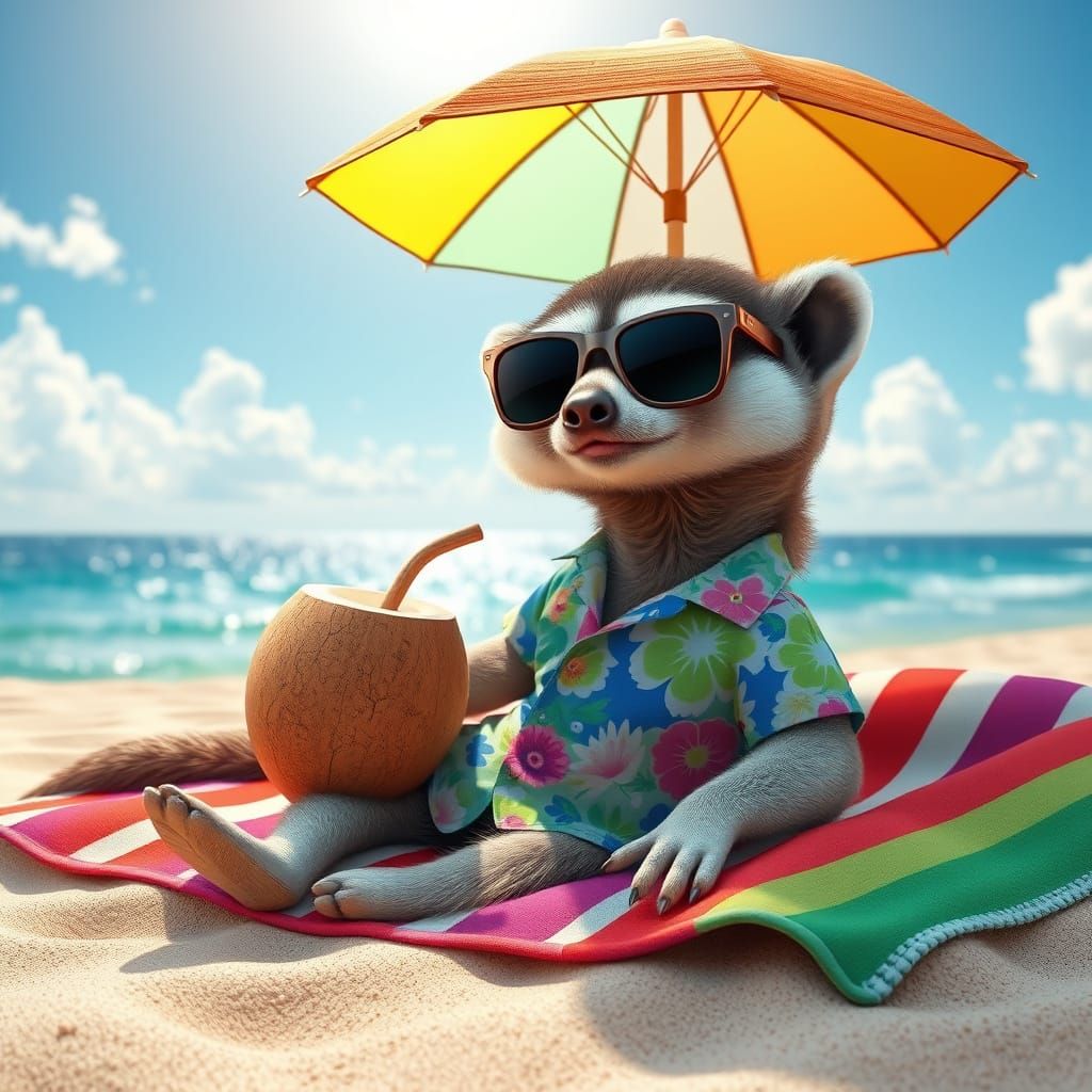 Meerkat Vacation: 3D Anime Beach Scene