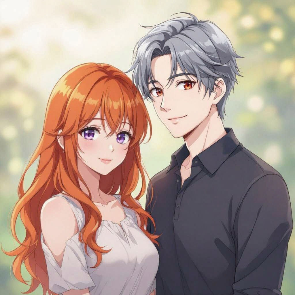 Anime-Style Portrait of a Loving Couple