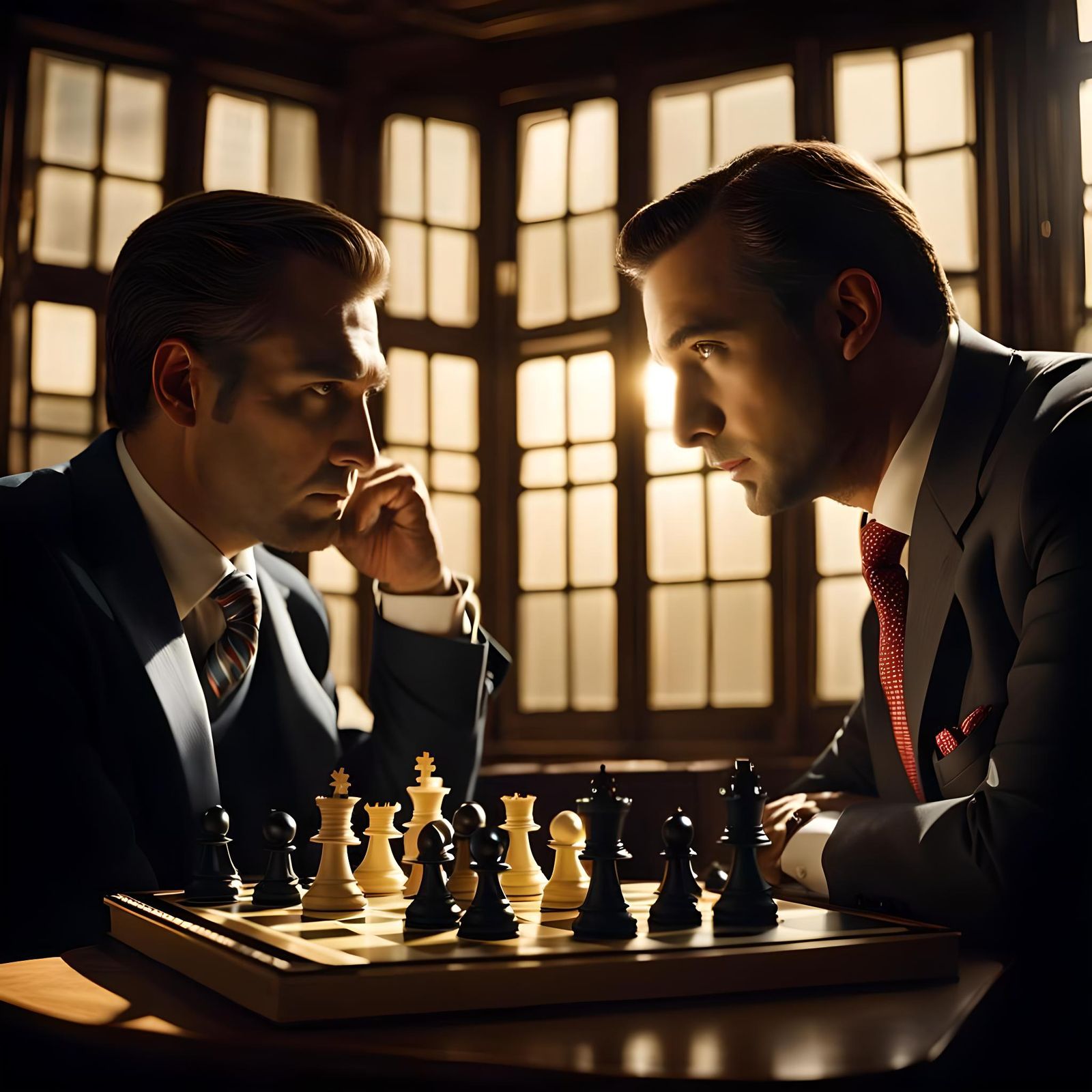 Intense Chess Game in Fancy Room at Night