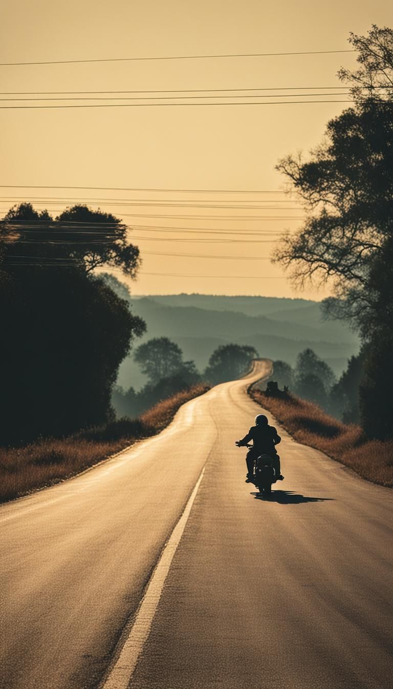 Vintage Motorcycle Silhouette on Fading Road