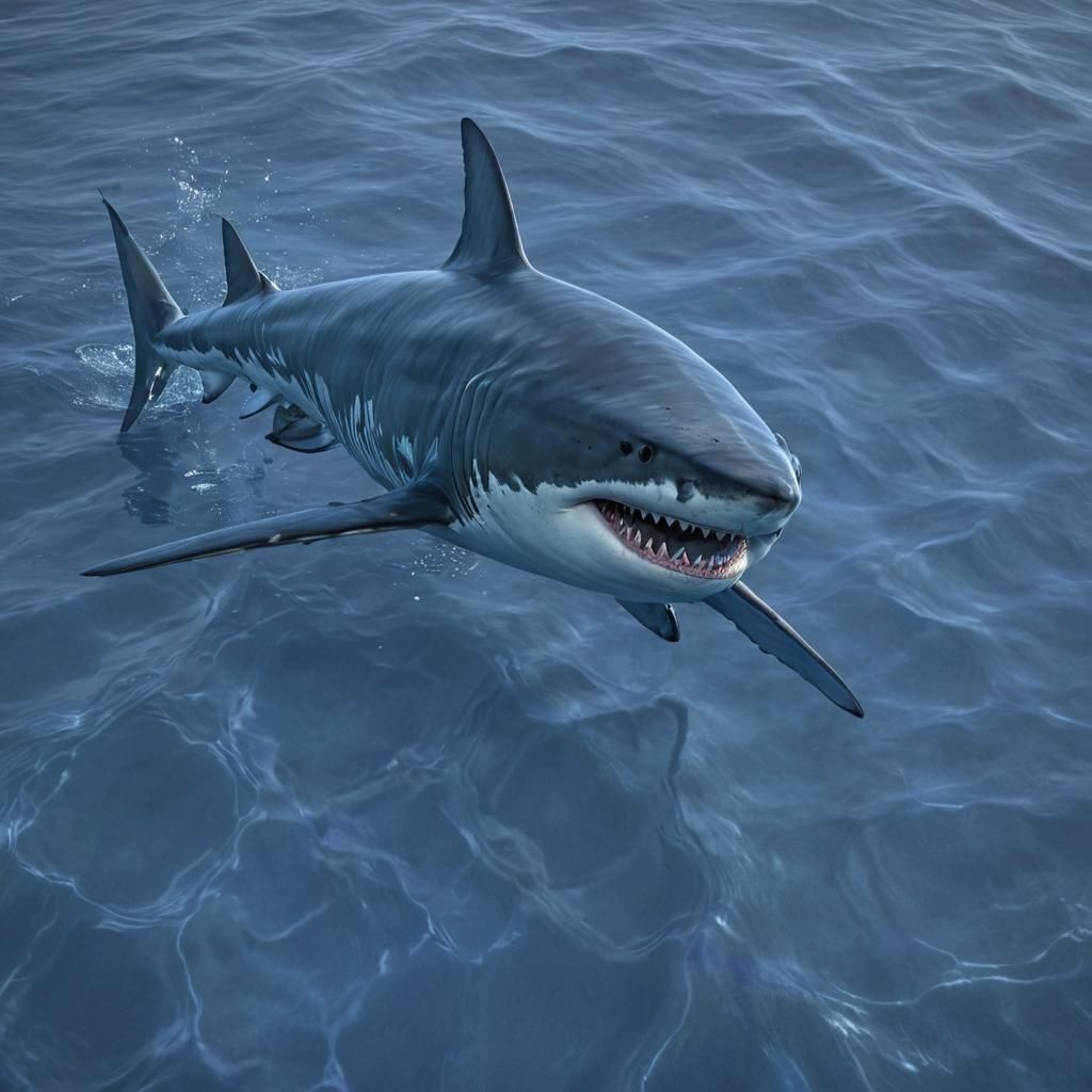 Surreal Shark Illustration in Cobalt and Prussian Blue