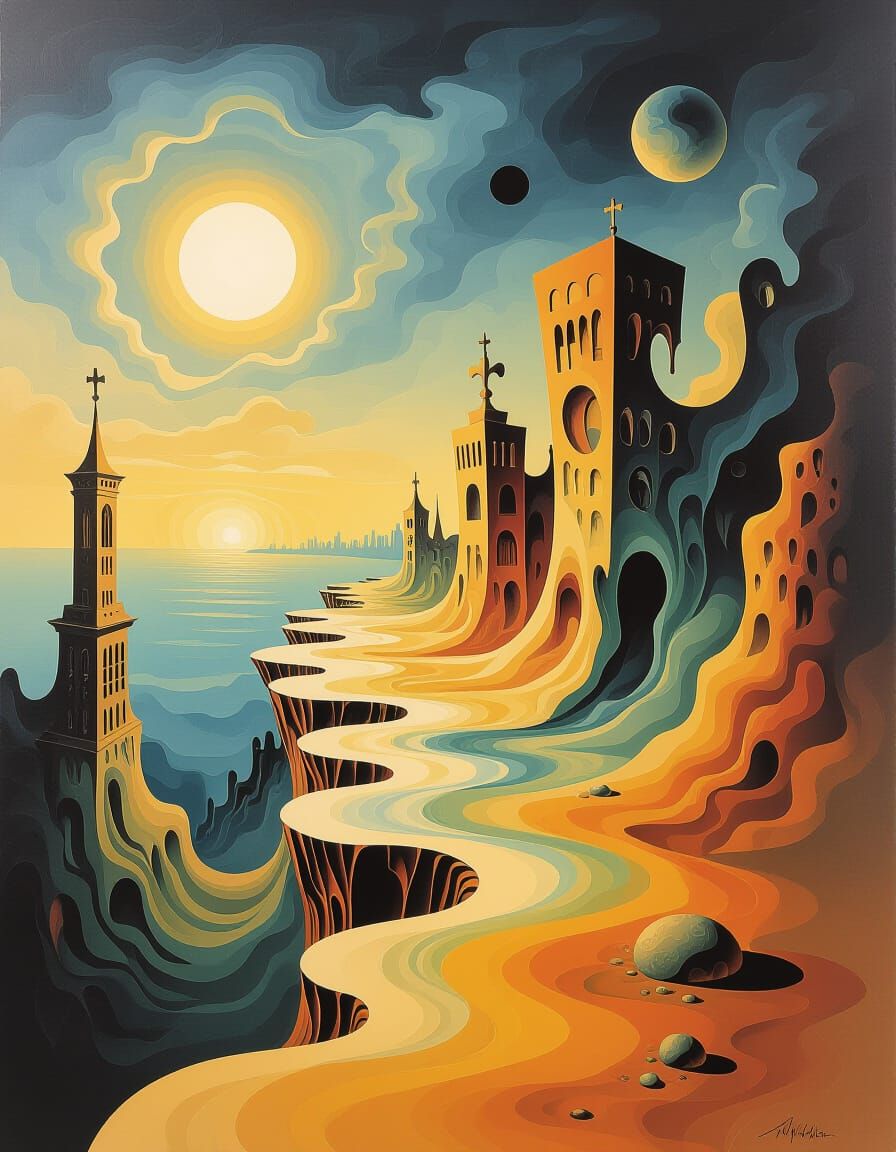 Dreamlike Distorted World in Surrealist Style