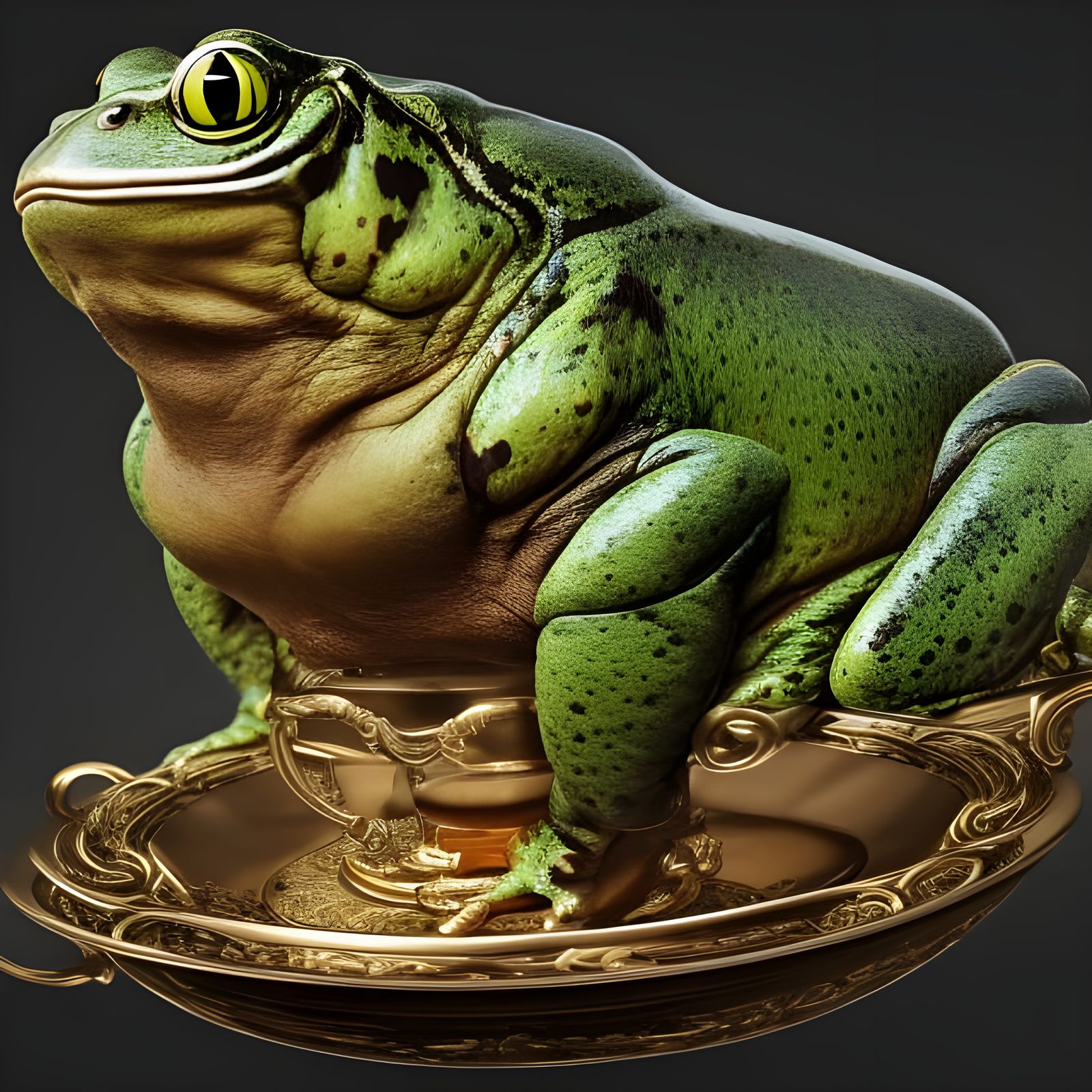 Bullfrog Tea Party: Hyperrealistic Ornate Cup
