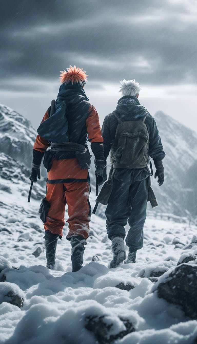 Naruto and Kakashi Train During Snowy Mountain Storm