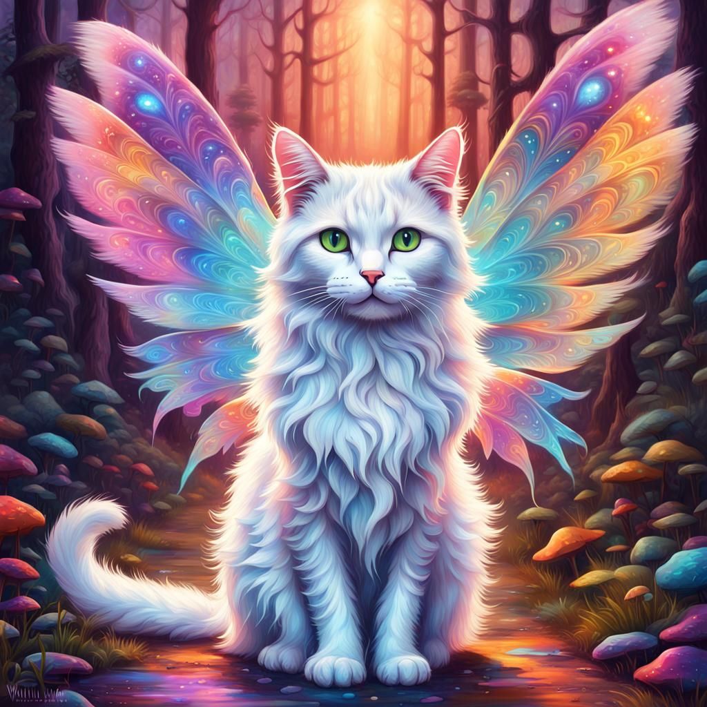 Fairy Cat: Iridescent Street Art Illustration