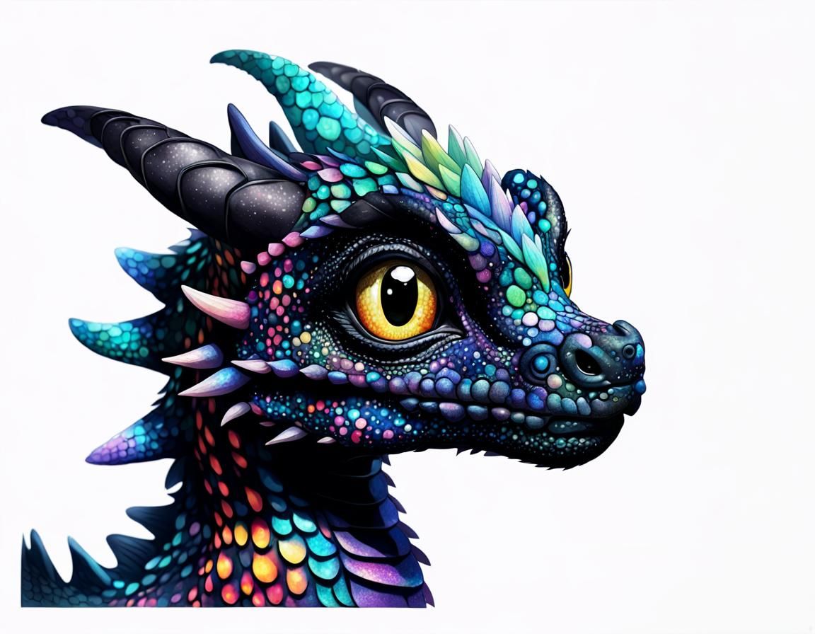 Anime Dragon Profile with Black Scales and Speckles