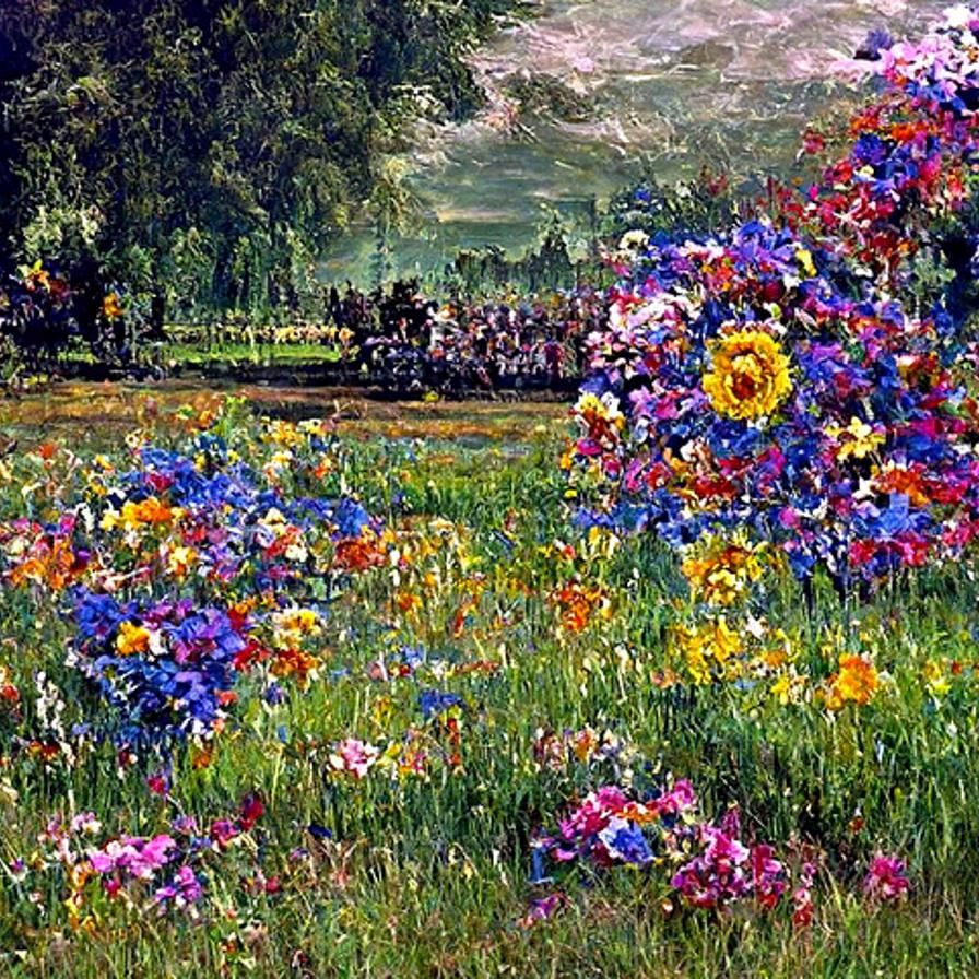 Impressionist Flower Field on a Summer Day