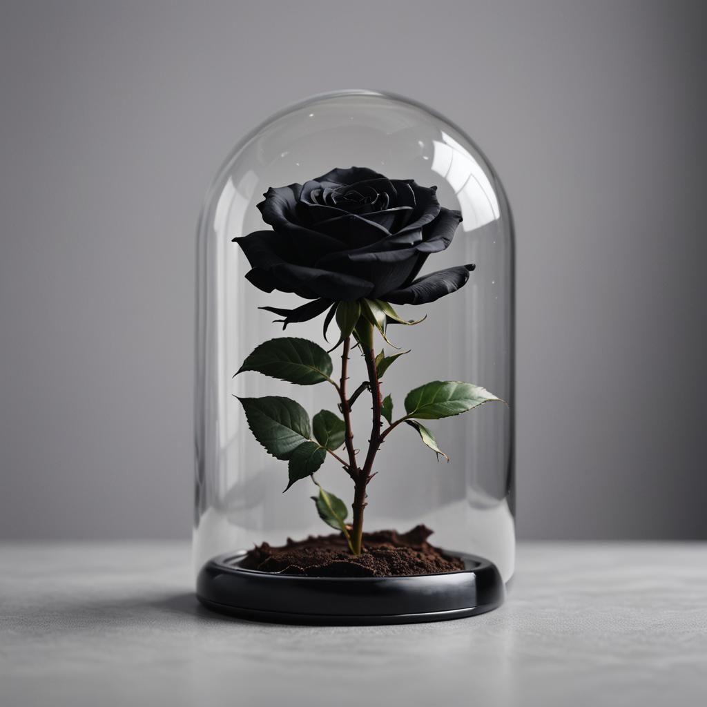 Black Rose Under Glass Dome, Professional Photography
