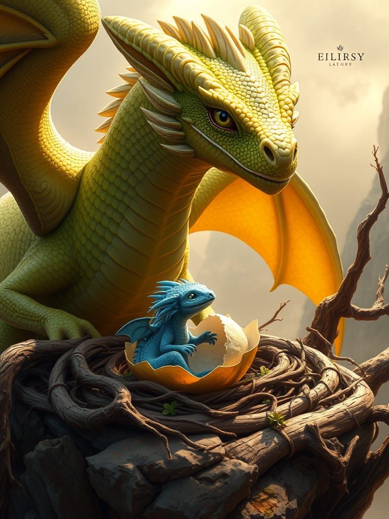 Baby Dragon Hatches Under Mother's Watchful Eye in a Mystica...
